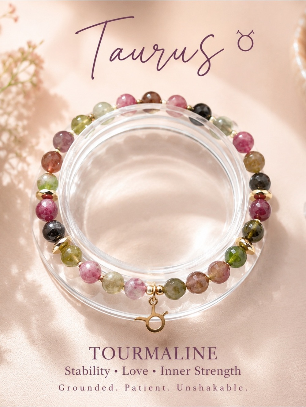 Taurus Tourmaline Beaded Stretch Bracelet - Multi-Color